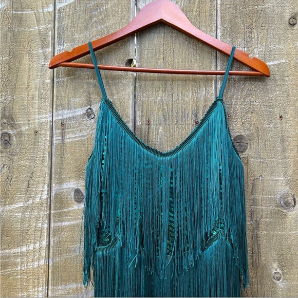 Emerald Green Sequin Fringe Bodycon Mini Dress 🌿 - Picture 4 of 10
